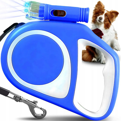 AUTOMATINIS PAVADĖLIS ŠUNIMS IR KATĖMS, TVIRTA 5 M JUOSTA, SU BLOKAVIMU, IKI 15 KG, LED ŽIBINTUVĖLIS