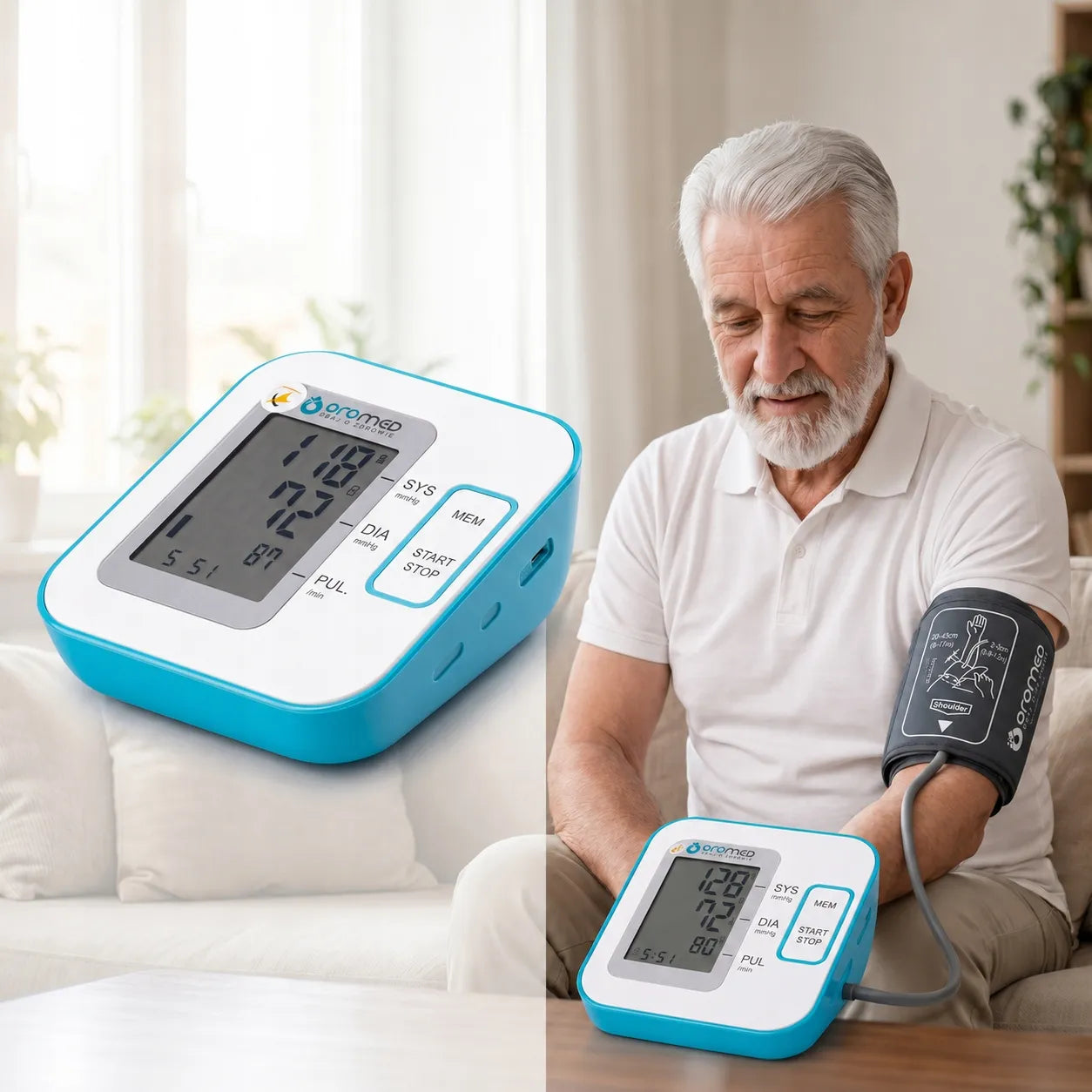 Automatinis žastinis kraujospūdžio matuoklis Oromed ORO-N3 Compact, USB, maitinimo adapteris, ritmo sutrikimų aptikimas