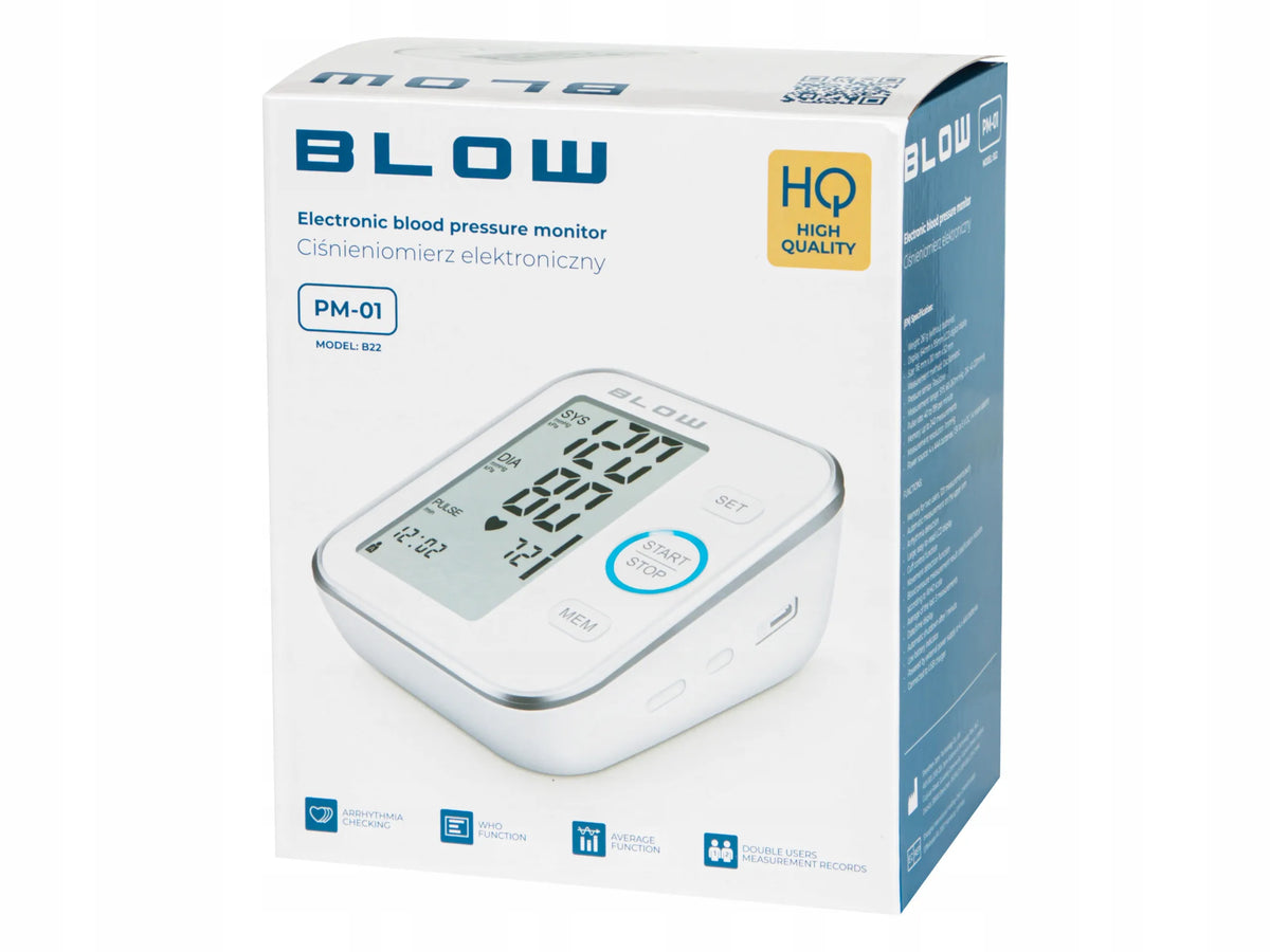 Automatinis žasto kraujospūdžio matuoklis BLOW PM-01 su aritmijos aptikimu, atmintimi ir priedais