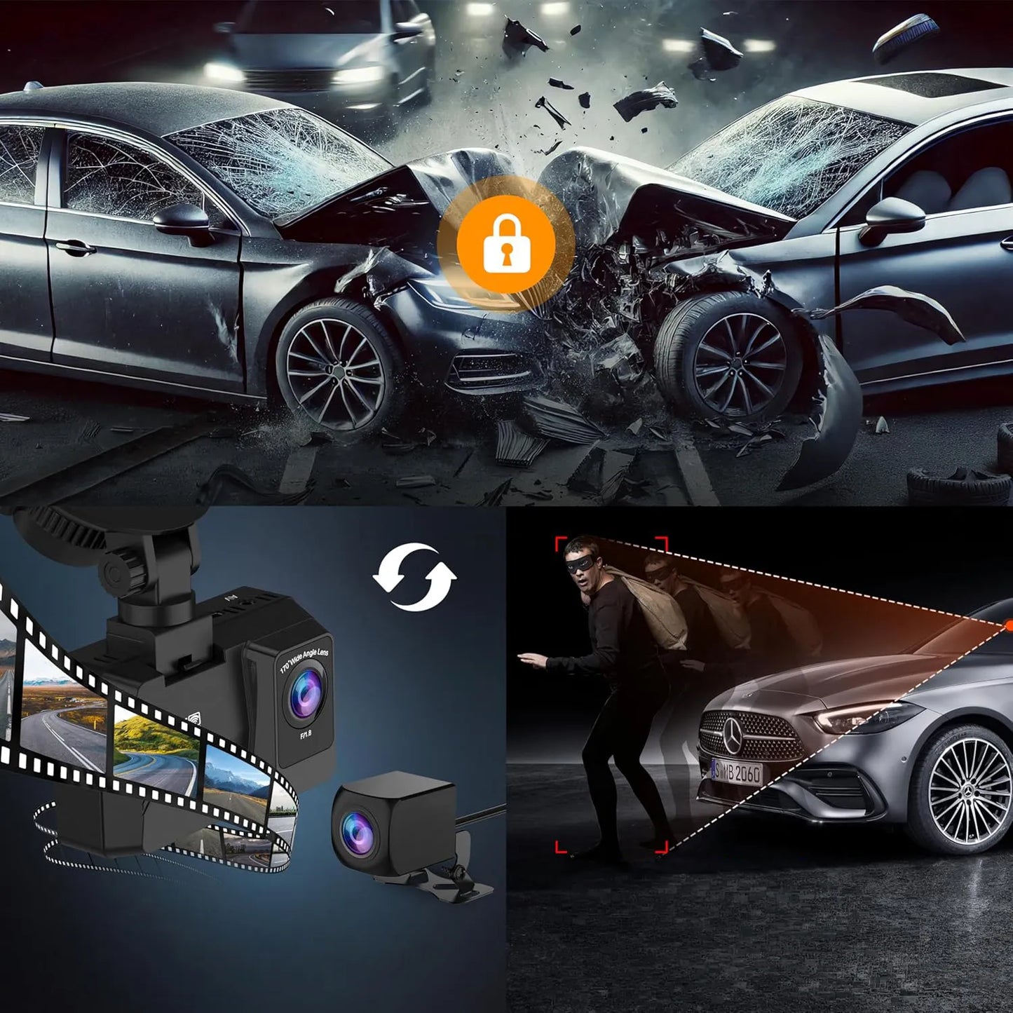 Automobilinė kamera Feegar Traffic 4K UHD vaizdo registratorius WiFi 170° + galinė kamera