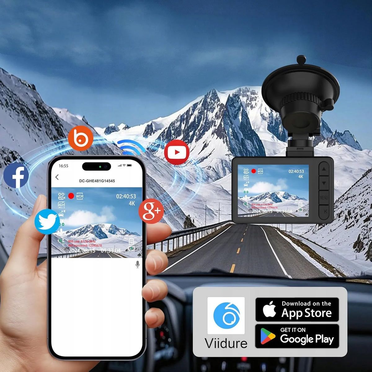 Automobilinė kamera Feegar Traffic 4K UHD vaizdo registratorius WiFi 170° + galinė kamera