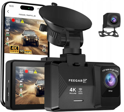 Automobilinė kamera Feegar Traffic 4K UHD vaizdo registratorius WiFi 170° + galinė kamera