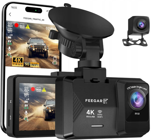 Automobilinė kamera Feegar Traffic 4K UHD vaizdo registratorius WiFi 170° + galinė kamera