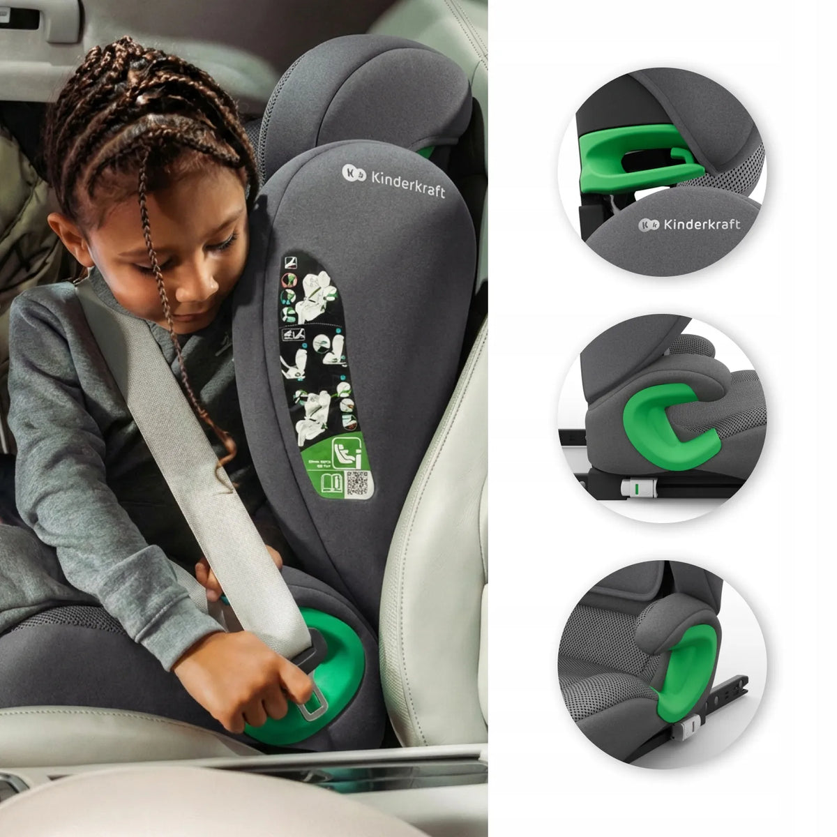 Automobilinė kėdutė 100-150 cm 15-36 kg i-Size ISOFIX Kinderkraft JUNIOR FIX 2 PLUS
