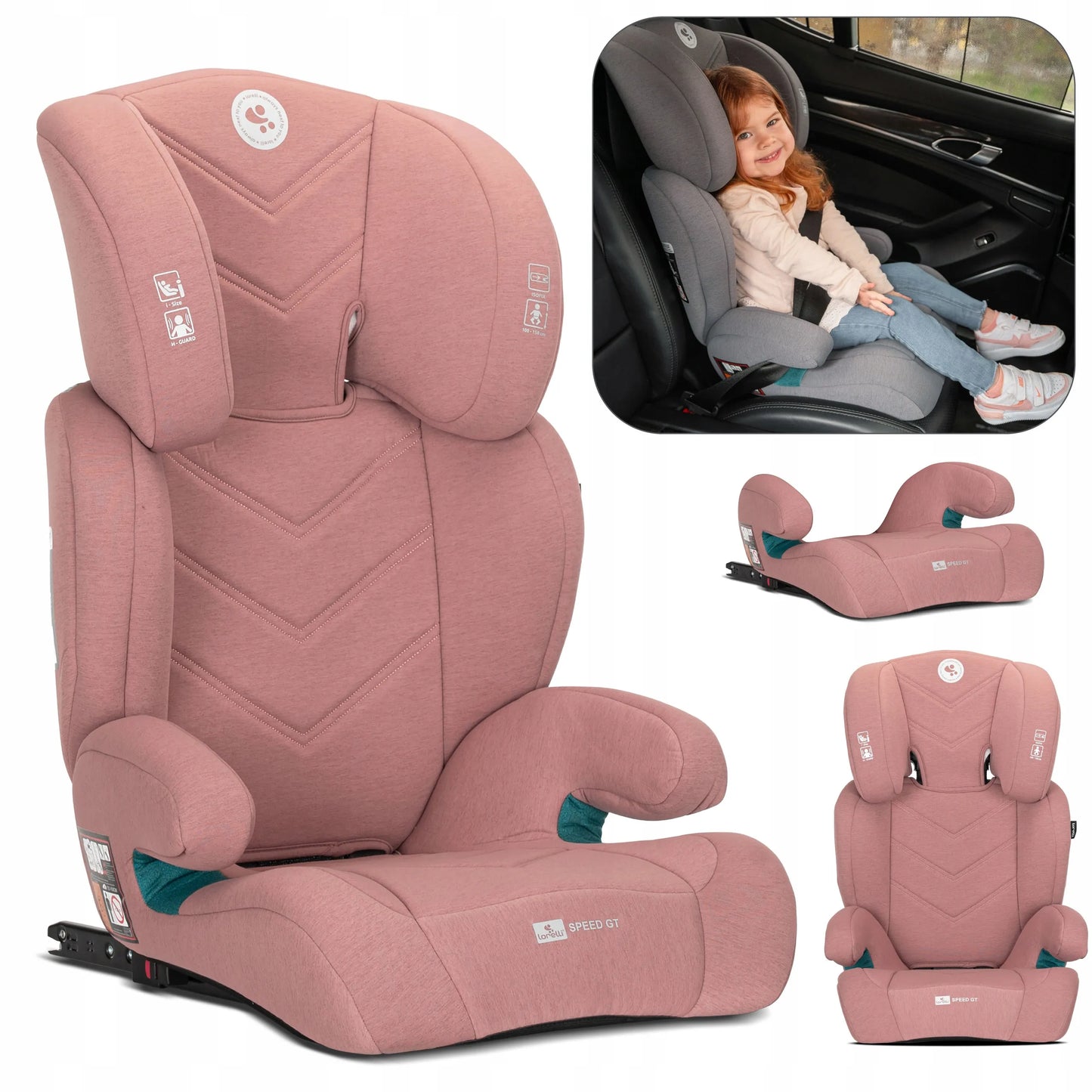 Automobilinė kėdutė 15-36 kg, ISOFIX, i-Size, Lorelli Speed GT, 100-150 cm, rožinė