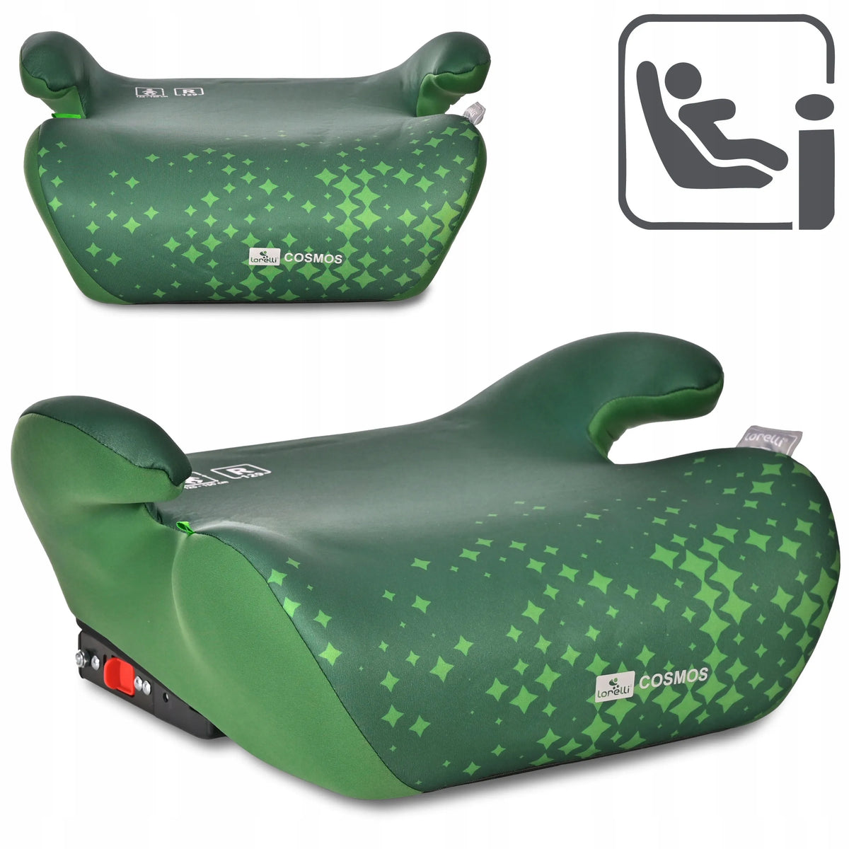 Automobilinė kėdutė-paaukštinimas Lorelli COSMOS, ISOFIX, i-Size, 125-150 cm, žalia