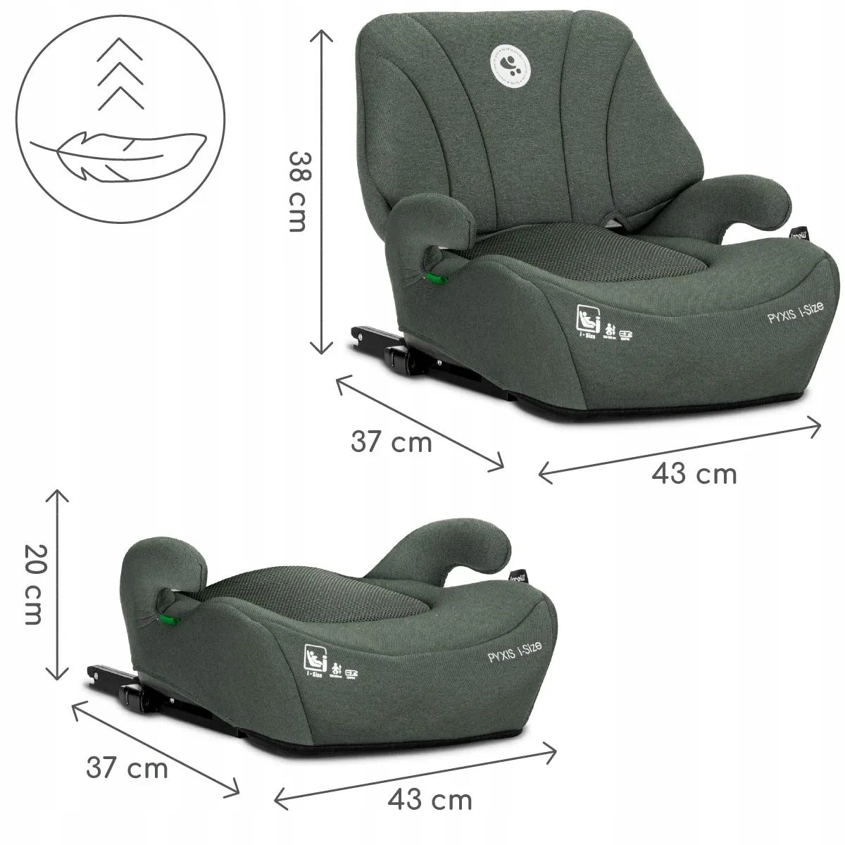 Automobilinė kėdutė-paaukštinimas Lorelli Pyxis, i-Size 125-150 cm, ISOFIX, 2in1
