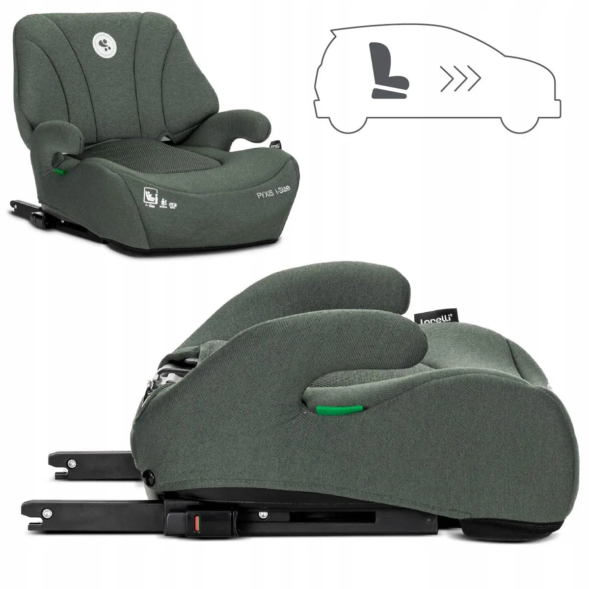 Automobilinė kėdutė-paaukštinimas Lorelli Pyxis, i-Size 125-150 cm, ISOFIX, 2in1