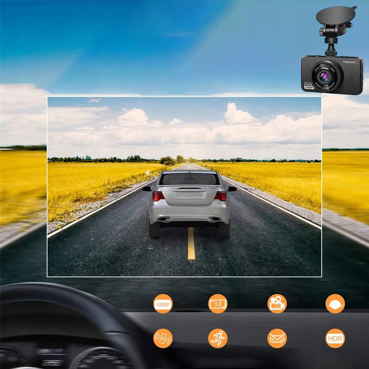 Automobilinė vaizdo registravimo kamera Feegar Patrol su atbulinės eigos vaizdo funkcija