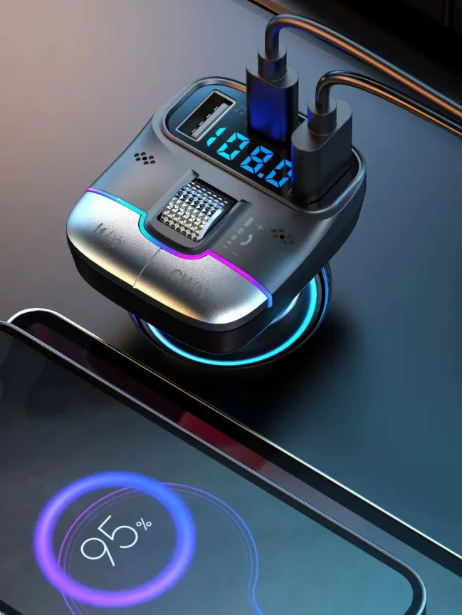Automobilinis „Bluetooth 5.4“ siųstuvas, USB įkroviklis PD 25W QC 18W 12-24V