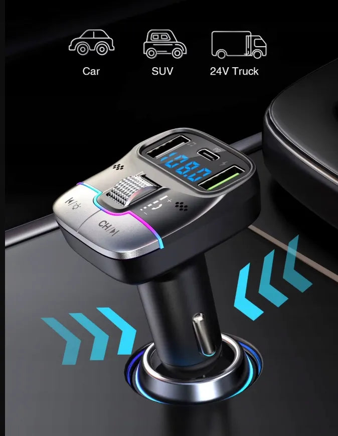 Automobilinis „Bluetooth 5.4“ siųstuvas, USB įkroviklis PD 25W QC 18W 12-24V
