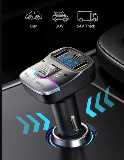 Automobilinis „Bluetooth 5.4“ siųstuvas, USB įkroviklis PD 25W QC 18W 12-24V