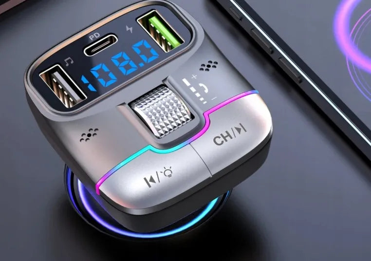 Automobilinis „Bluetooth 5.4“ siųstuvas, USB įkroviklis PD 25W QC 18W 12-24V