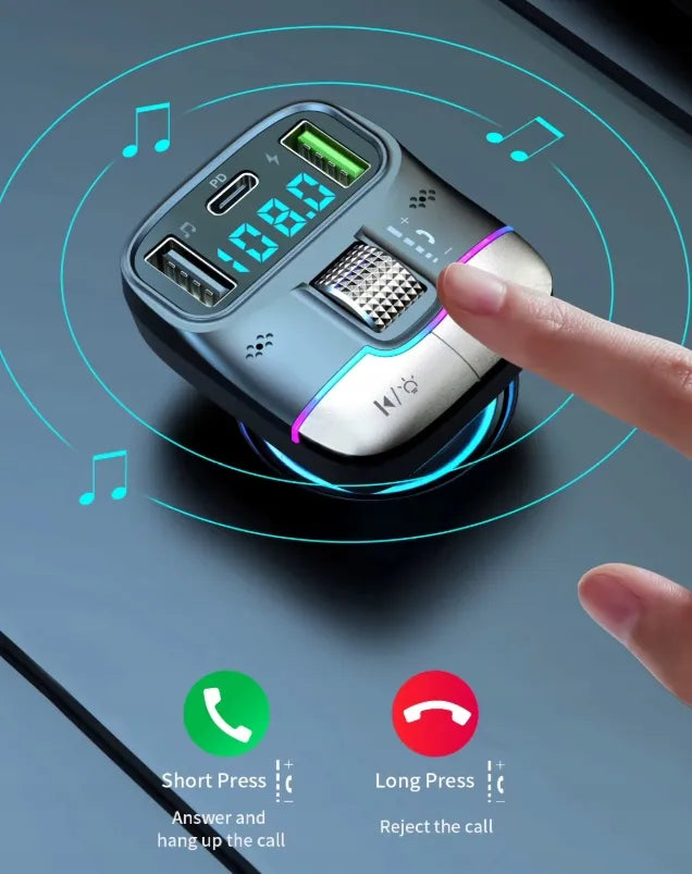 Automobilinis „Bluetooth 5.4“ siųstuvas, USB įkroviklis PD 25W QC 18W 12-24V