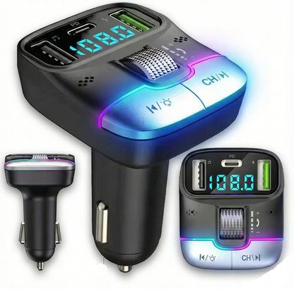 Automobilinis „Bluetooth 5.4“ siųstuvas, USB įkroviklis PD 25W QC 18W 12-24V