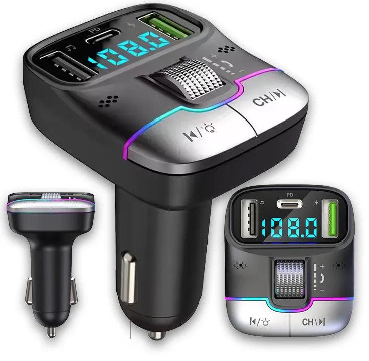 Automobilinis „Bluetooth 5.4“ siųstuvas, USB įkroviklis PD 25W QC 18W 12-24V