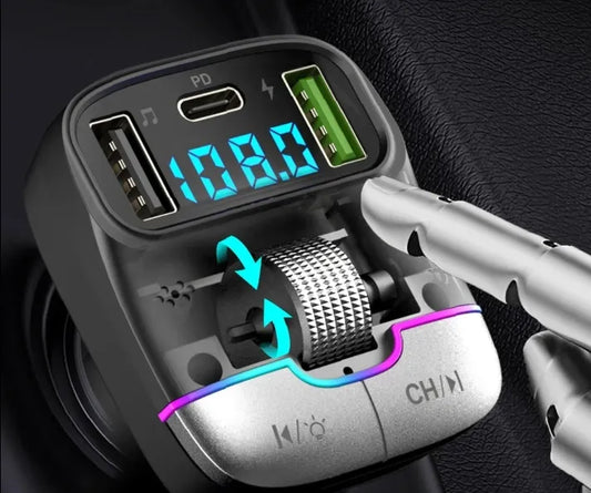 Automobilinis „Bluetooth 5.4“ siųstuvas, USB įkroviklis PD 25W QC 18W 12-24V