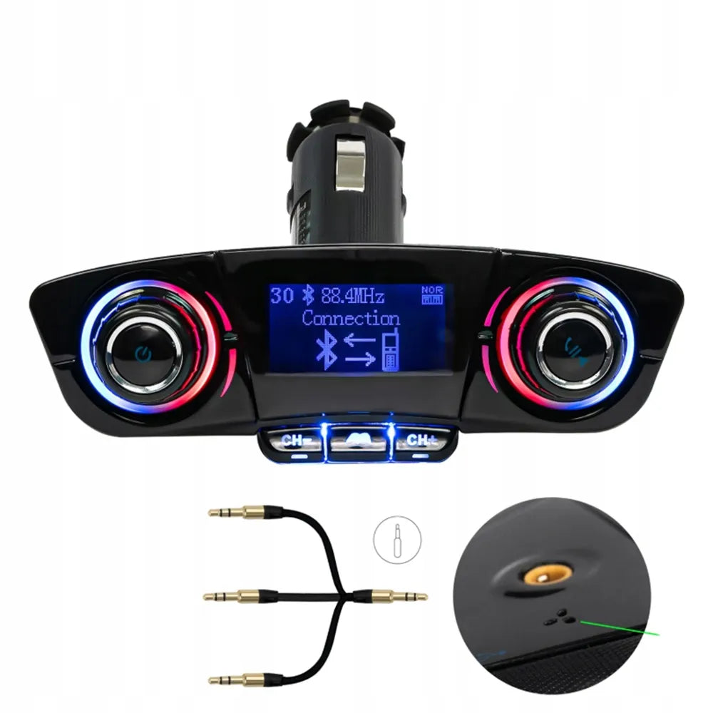 Automobilinis Bluetooth FM siųstuvas adapteris su 2USB įkrovikliu