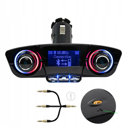 Automobilinis Bluetooth FM siųstuvas adapteris su 2USB įkrovikliu