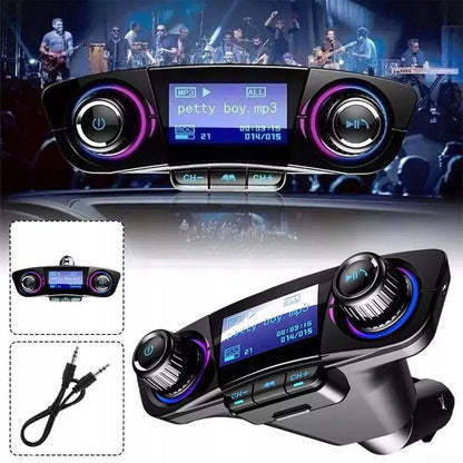 Automobilinis „Bluetooth FM“ siųstuvas, „AUX“, „BT“ įkroviklis su „USB“ ir voltmetru