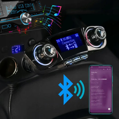 Automobilinis „Bluetooth FM“ siųstuvas, „AUX“, „BT“ įkroviklis su „USB“ ir voltmetru