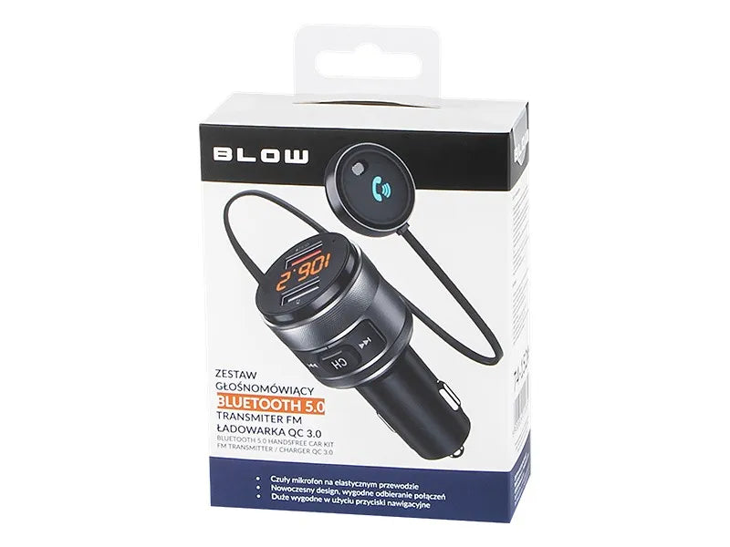 Automobilinis BLUETOOTH FM siųstuvas, įkroviklis ir laisvų rankų įranga su USB QC3.0