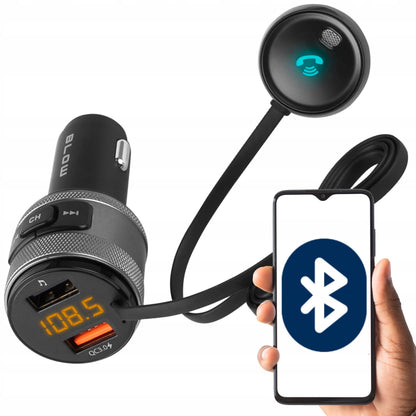 Automobilinis BLUETOOTH FM siųstuvas, įkroviklis ir laisvų rankų įranga su USB QC3.0