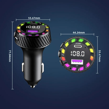 Automobilinis „Bluetooth“ FM siųstuvas, MP3 grotuvas, USB-C