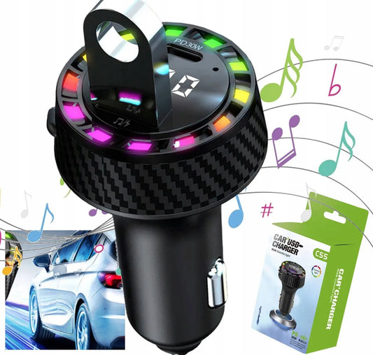 Automobilinis „Bluetooth“ FM siųstuvas, MP3 grotuvas, USB-C