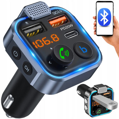 Automobilinis „Bluetooth“ FM siųstuvas P5 su 3x USB QC greituoju įkrovikliu