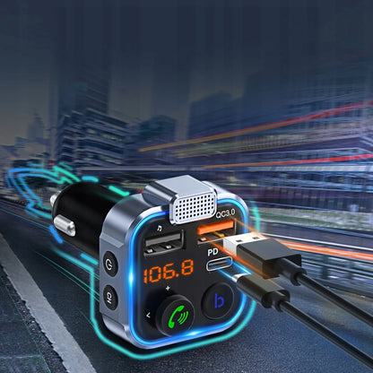 Automobilinis „Bluetooth“ FM siųstuvas P5 su 3x USB QC greituoju įkrovikliu