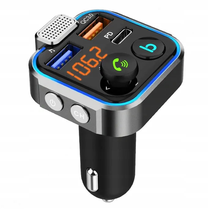 Automobilinis „Bluetooth“ FM siųstuvas P5 su 3x USB QC greituoju įkrovikliu