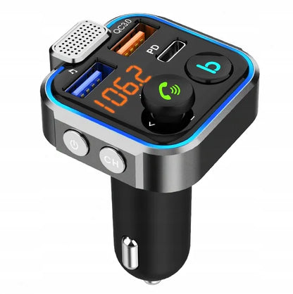 Automobilinis „Bluetooth“ FM siųstuvas P5 su 3x USB QC greituoju įkrovikliu