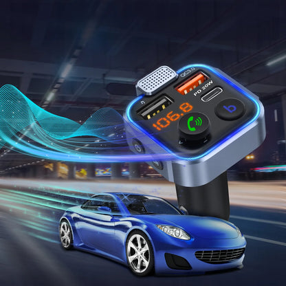 Automobilinis „Bluetooth“ FM siųstuvas P5 su 3x USB QC greituoju įkrovikliu