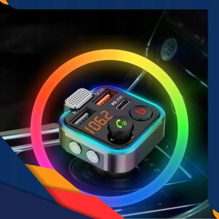 Automobilinis „Bluetooth“ FM siųstuvas P5 su 3x USB QC greituoju įkrovikliu