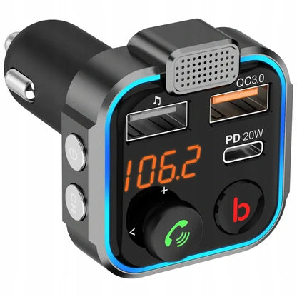 Automobilinis „Bluetooth“ FM siųstuvas P5 su 3x USB QC greituoju įkrovikliu