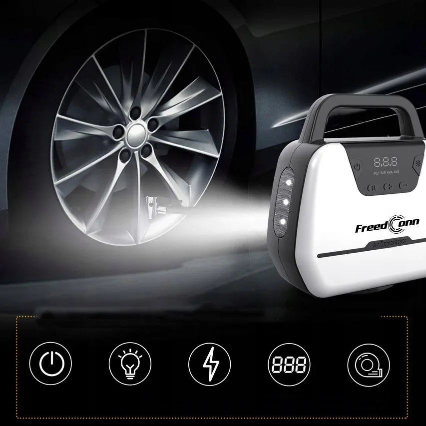 Automobilinis dviračių kompresorius 12V / 230V pompa oro kompresorius LED LCD žibintuvėlis