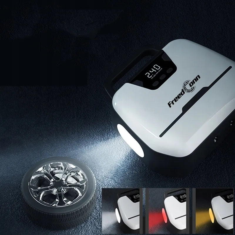 Automobilinis dviračių kompresorius 12V / 230V pompa oro kompresorius LED LCD žibintuvėlis
