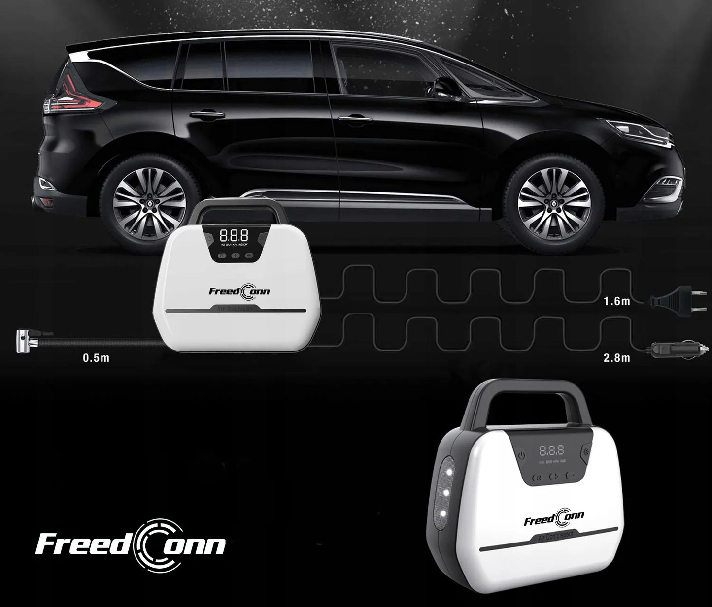 Automobilinis dviračių kompresorius 12V / 230V pompa oro kompresorius LED LCD žibintuvėlis
