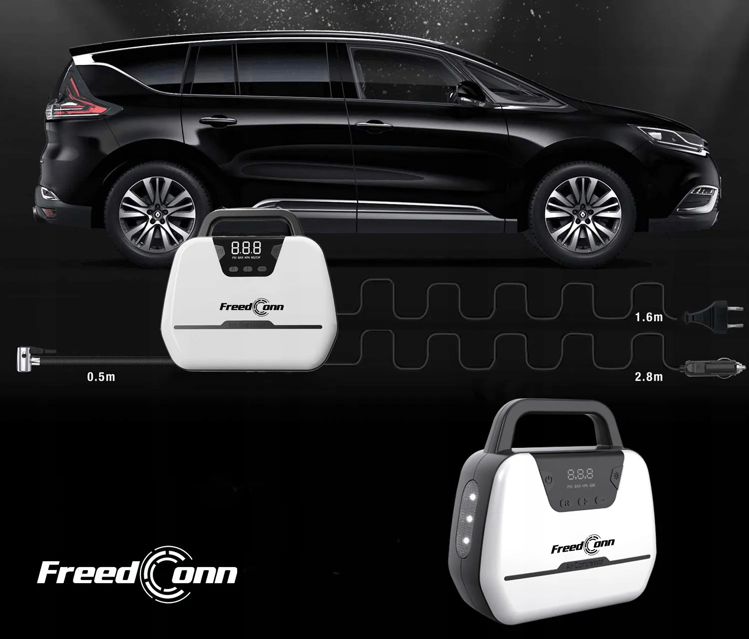 Automobilinis dviračių kompresorius 12V / 230V pompa oro kompresorius LED LCD žibintuvėlis