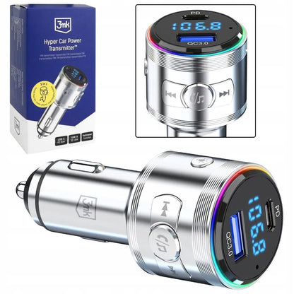 Automobilinis FM Bluetooth siųstuvas 3mk Hyper Car Power, USB-A ir USB-C greitasis įkroviklis