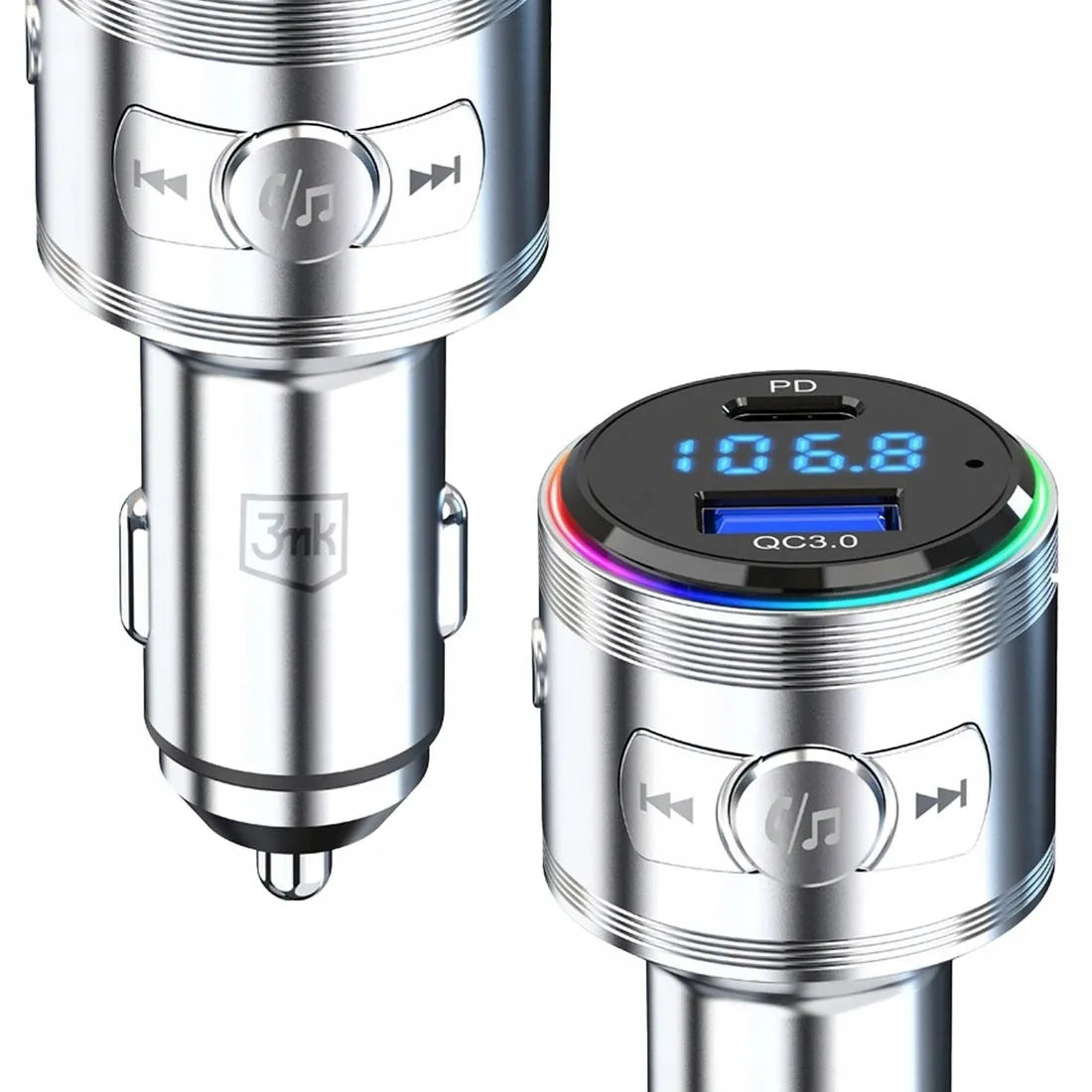 Automobilinis FM Bluetooth siųstuvas 3mk Hyper Car Power, USB-A ir USB-C greitasis įkroviklis