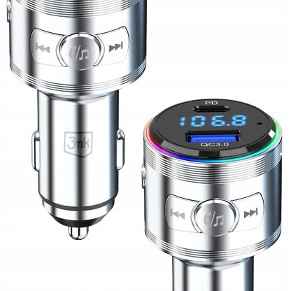 Automobilinis FM Bluetooth siųstuvas 3mk Hyper Car Power, USB-A ir USB-C greitasis įkroviklis