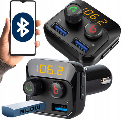 Automobilinis FM Bluetooth siųstuvas BLOW 74-153 su įkrovikliu, galingų bosų funkcija, 2xUSB ir SD kortelės jungtimi 12-24V
