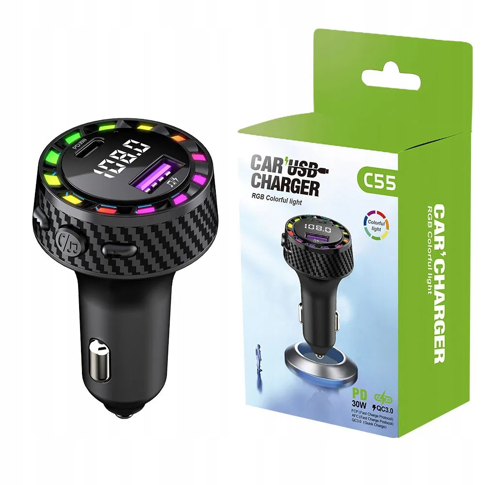 Automobilinis FM Bluetooth siųstuvas, MP3 grotuvas, USB tipo C