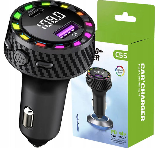 Automobilinis FM Bluetooth siųstuvas, MP3 grotuvas, USB tipo C
