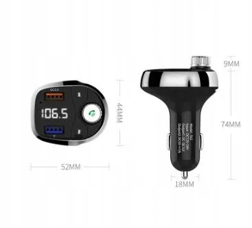 Automobilinis FM moduliatorius T62 su „Bluetooth“, MP3, USB ir „BASS“ įkrovikliu