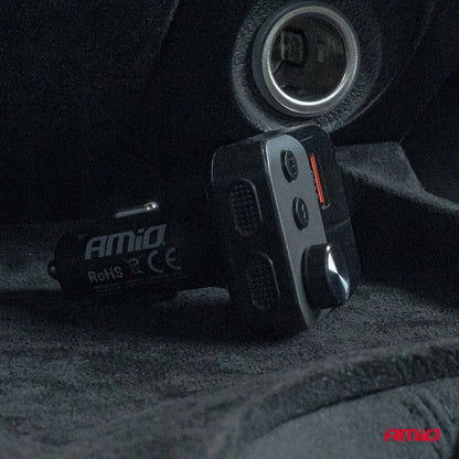 Automobilinis FM siųstuvas 1×USB-A 1×USB-C 12V 24V AMIO-04647