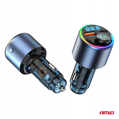 Automobilinis FM siųstuvas 1×USB-A 1×USB-C 12V 24V AMIO-04655
