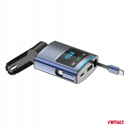 Automobilinis FM siųstuvas 1×USB-A 1×USB-C 12V 24V AMIO-04656